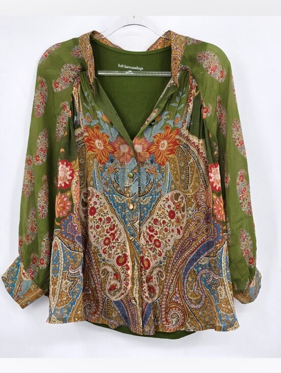 Soft Surroundings Tops - Soft Surroundings Desert Flower Tunic Blouse Printed Green Large Built In Tank